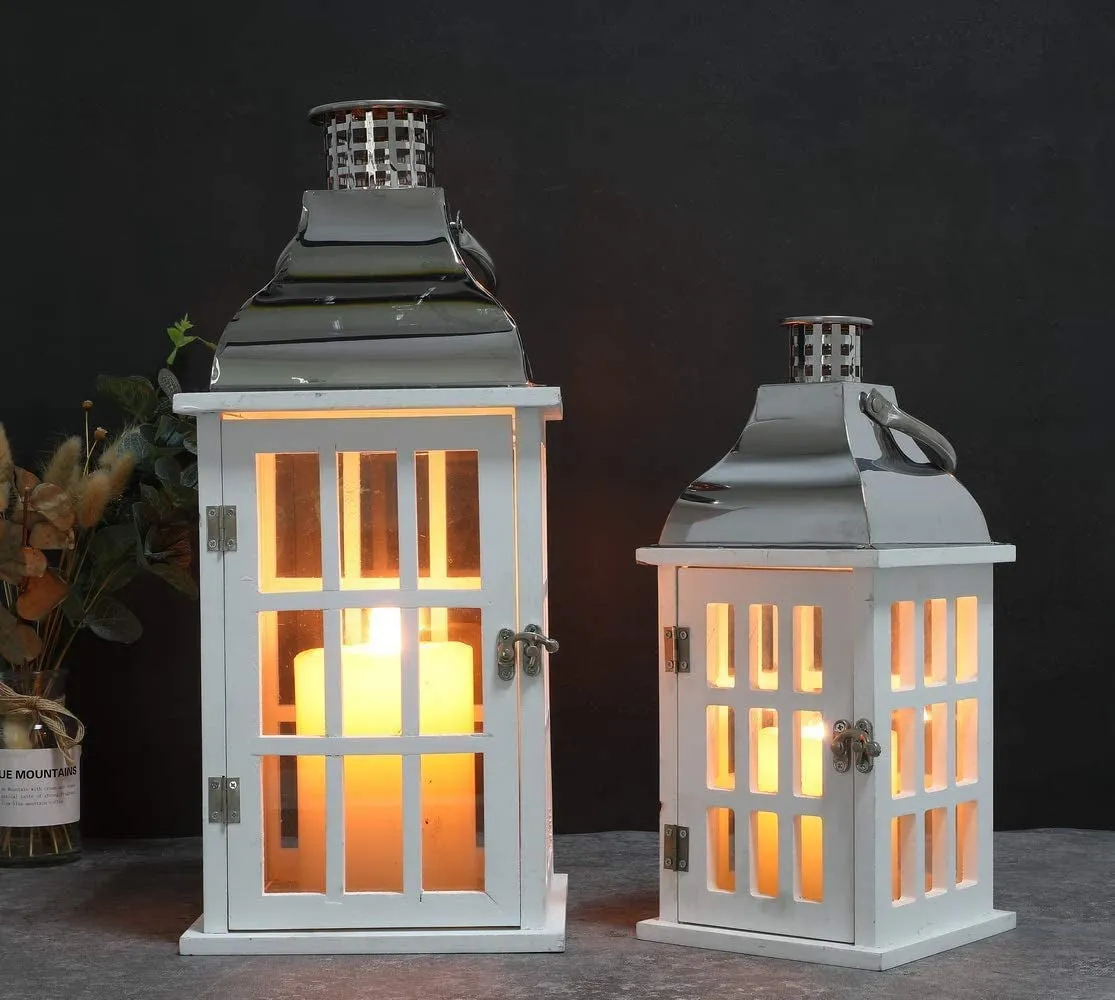 2 High Wood Lanterns for Indoor Outdoor