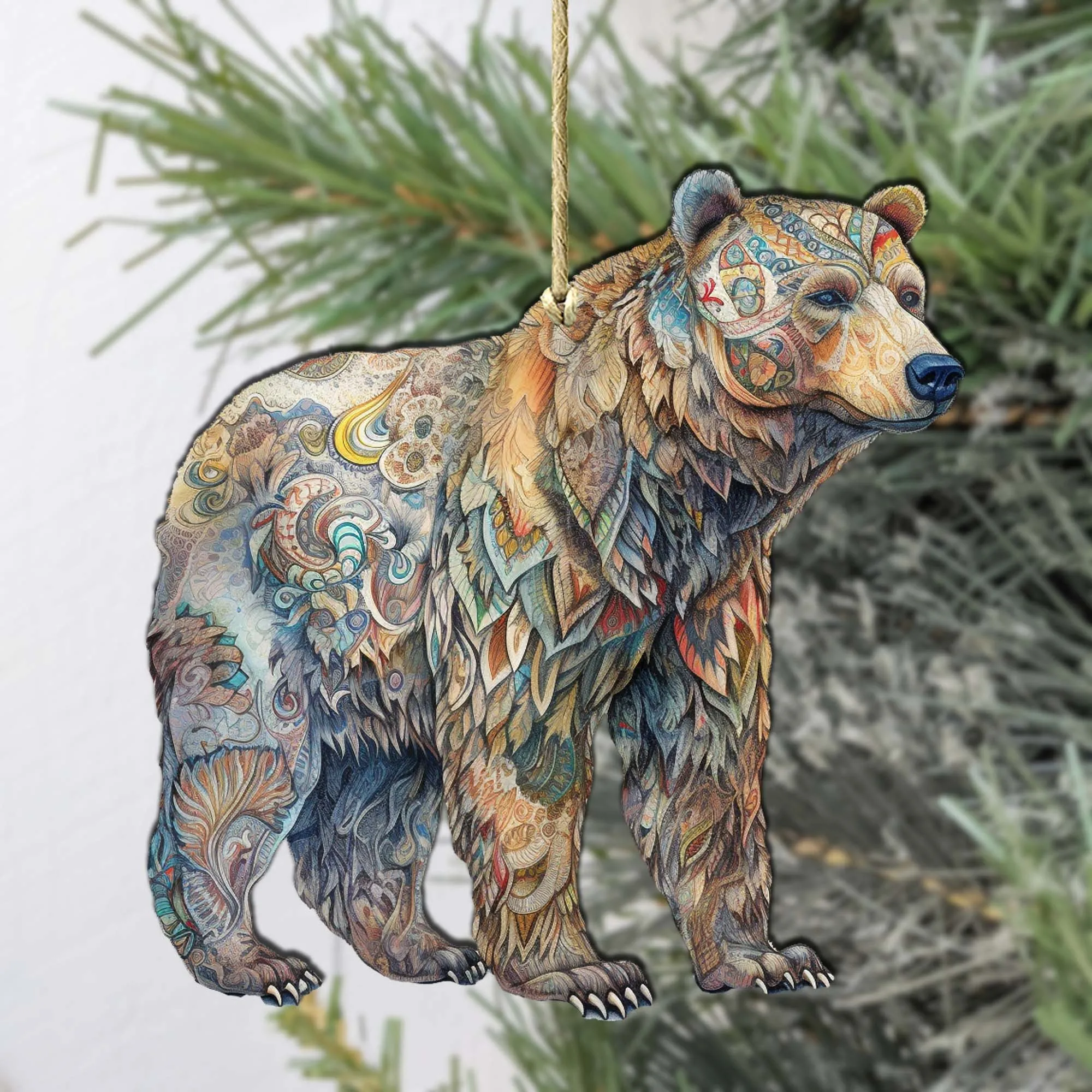 Alaskan Majestic Bear Wooden Ornaments by G.Debrekht - Wildlife Holiday Décor - 8710106-1