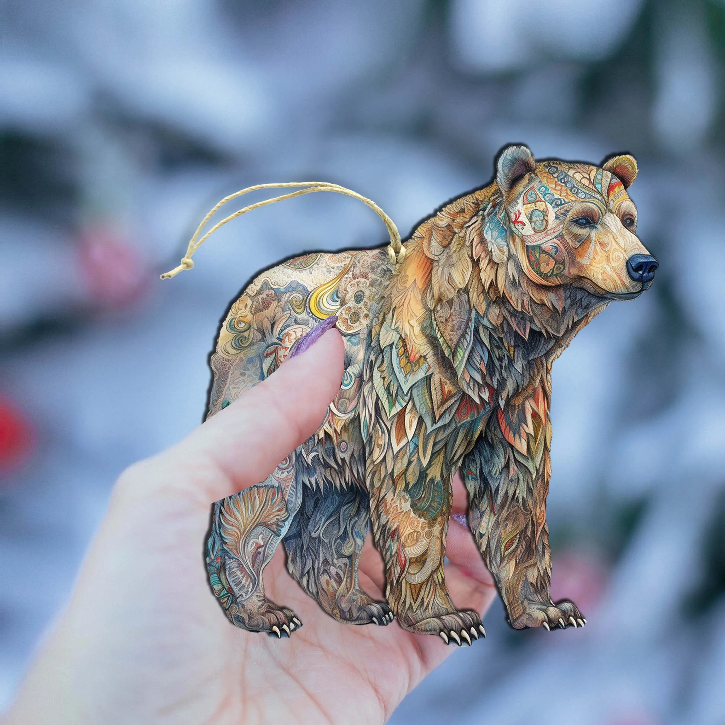 Alaskan Majestic Bear Wooden Ornaments by G.Debrekht - Wildlife Holiday Décor - 8710106-1