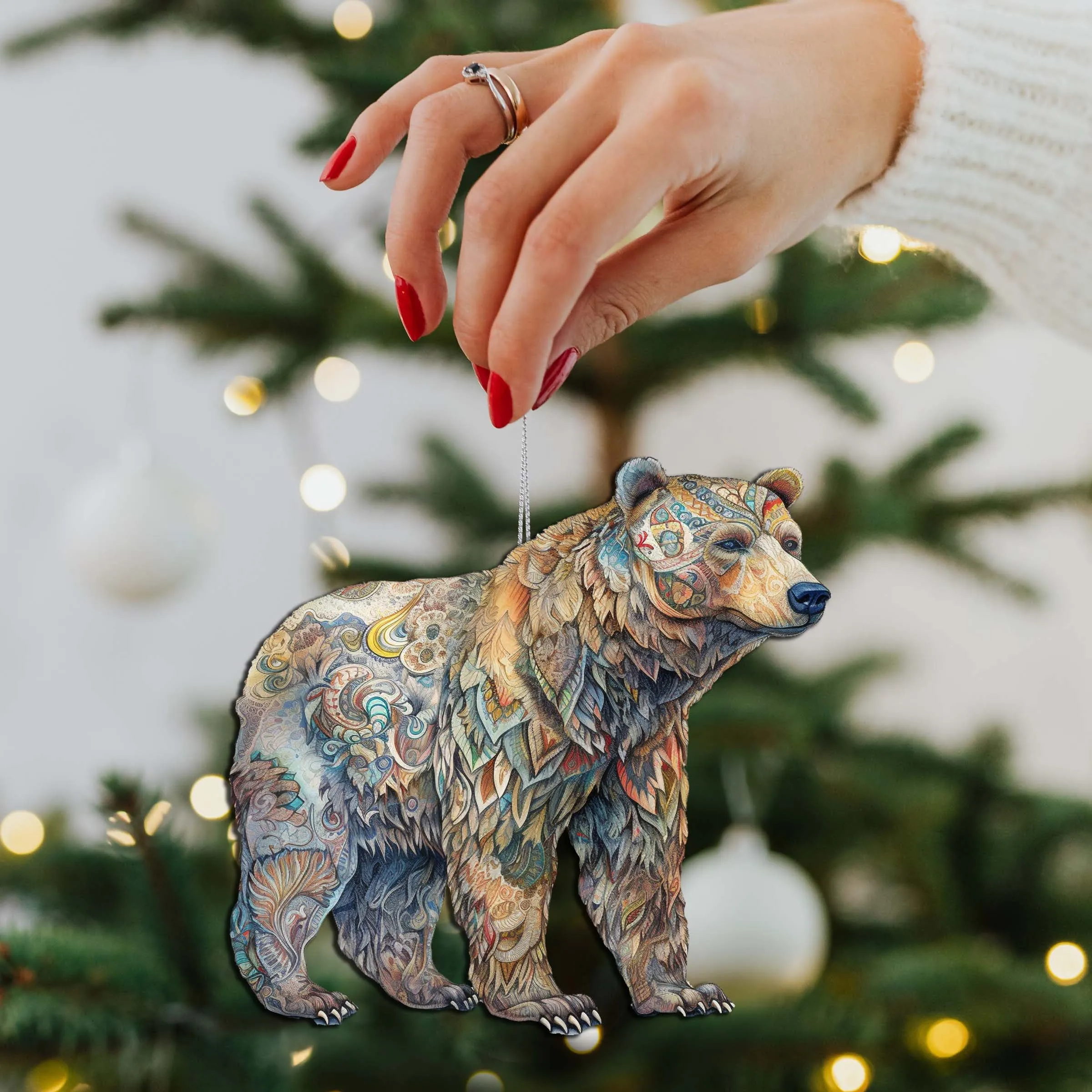 Alaskan Majestic Bear Wooden Ornaments by G.Debrekht - Wildlife Holiday Décor - 8710106-1