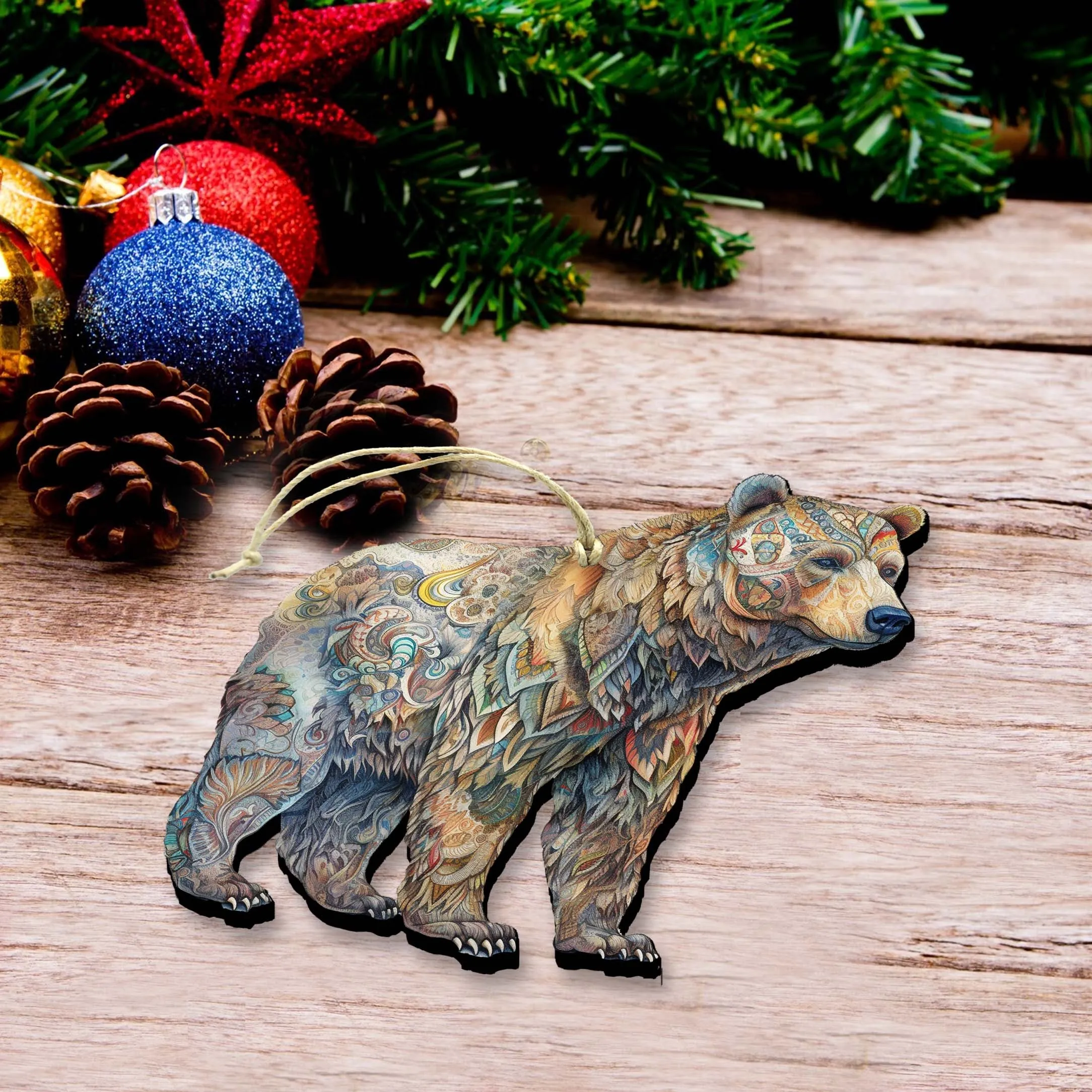 Alaskan Majestic Bear Wooden Ornaments by G.Debrekht - Wildlife Holiday Décor - 8710106-1