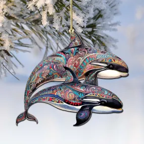 Alaskan Mysterious Orcas Wooden Ornaments by G.Debrekht - Wildlife Holiday Décor - 8710107-1