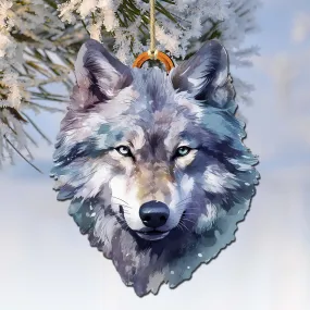 Alaskan Wolf Face Wooden Ornaments by G.Debrekht - Wildlife Holiday Décor - 8710125-1