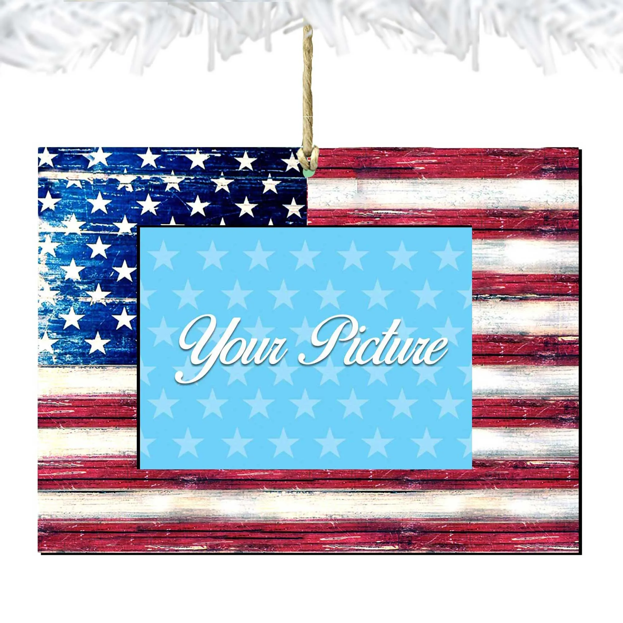 American Flag Picture Frame Ornaments - Ornament for Photo - American Christmas Décor - 8185302PF