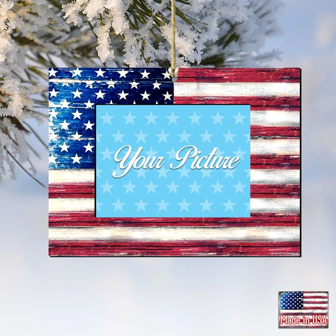 American Flag Picture Frame Ornaments - Ornament for Photo - American Christmas Décor - 8185302PF