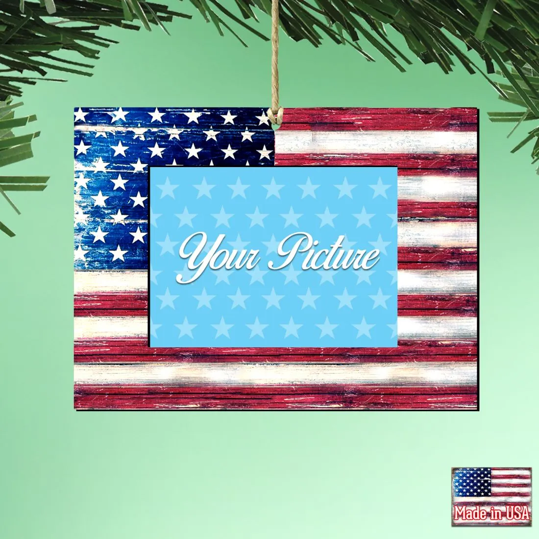 American Flag Picture Frame Ornaments - Ornament for Photo - American Christmas Décor - 8185302PF