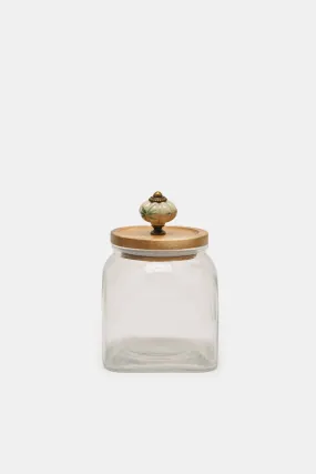 Clear Glass Jar With Wooden Lid (Small)