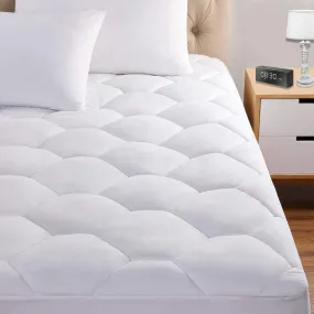 Full Mattress Pad, 8-21 Deep Pocket Protector Ultra Soft Quilted Fitted Topper Cover Fit for Dorm Home Hotel -White