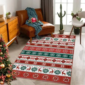 GARVEE 5x7 Christmas Area Rug Living Room Bedroom Large Xmas Decor Area Rug Indoor Washable Non-Slip Throw Floor Covers Boho Accent Rug Farmhouse Rug Festival Xmas Carpet for Dining Room, Red