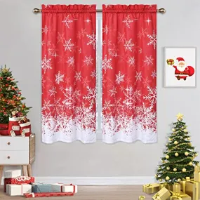 GARVEE Cafe Curtains 45 inches Long Christmas Home Decor Basement Xmas Snowflake Pattern Kitchen Window Curtain Panels Window Treatment Drapes, Set of 2