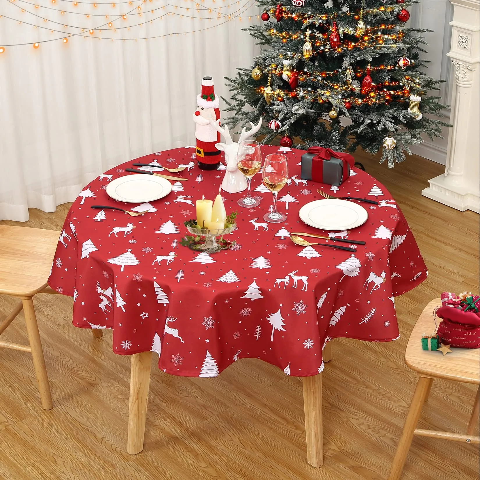 GARVEE CAROMO Christmas Table Cloth Rectangle 52x70 Inch, Waterproof Winter Holiday Xmas Deer Tree Kitchen Christmas Table Decorations for Home Dining Party, Square Table Cloth for Indoor Outdoor