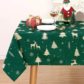 GARVEE Christmas Table Cloth Rectangle 60x102 Inch, Waterproof Holiday Xmas Deer Tree Kitchen Farmhouse Christmas Table Decorations for Home Dining Party, Oblong Table Cloth for Indoor Outdoor, Green