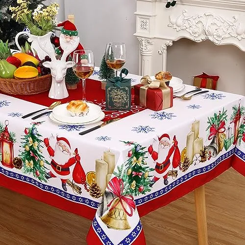 GARVEE Christmas Tablecloth, Christmas Decorations for Home Indoor Table Decor Table Cloths Rectangle 60 x 120 Inch, Santa Claus Winter Farmhouse Tablecloth for Banquet Party