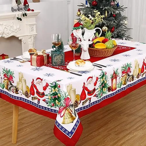 GARVEE Christmas Tablecloth, Christmas Decorations for Home Indoor Table Decor Table Cloths Rectangle 60 x 120 Inch, Santa Claus Winter Farmhouse Tablecloth for Banquet Party