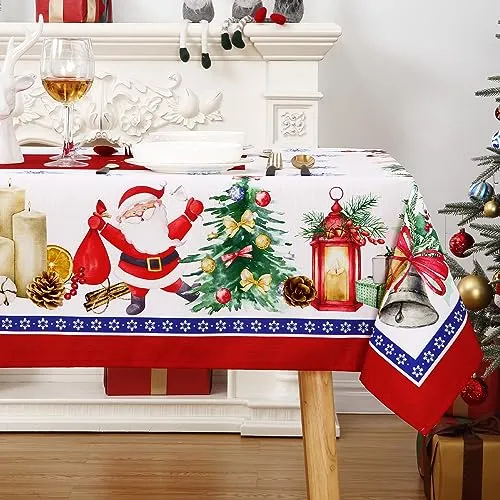 GARVEE Christmas Tablecloth, Christmas Decorations for Home Indoor Table Decor Table Cloths Rectangle 60 x 120 Inch, Santa Claus Winter Farmhouse Tablecloth for Banquet Party