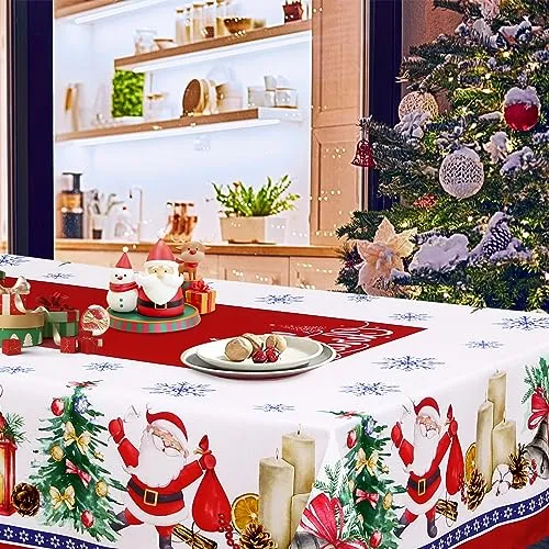 GARVEE Christmas Tablecloth, Christmas Decorations for Home Indoor Table Decor Table Cloths Rectangle 60 x 120 Inch, Santa Claus Winter Farmhouse Tablecloth for Banquet Party