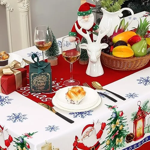 GARVEE Christmas Tablecloth, Christmas Decorations for Home Indoor Table Decor Table Cloths Rectangle 60 x 120 Inch, Santa Claus Winter Farmhouse Tablecloth for Banquet Party