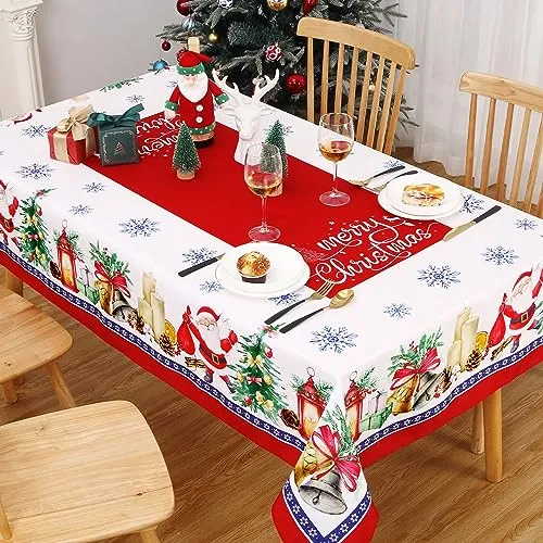 GARVEE Christmas Tablecloth, Christmas Decorations for Home Indoor Table Decor Table Cloths Rectangle 60 x 120 Inch, Santa Claus Winter Farmhouse Tablecloth for Banquet Party