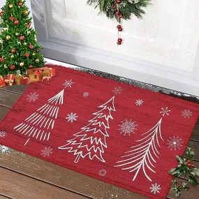 GARVEE Christmas Welcome Doormat Front Door Mat Non-Skid Entryway Mat Xmas Outdoor Indoor Decorative Doormat Washable Floor Mats for Bedroom Living Room Kitchen Nursery, 17 x 29 Red