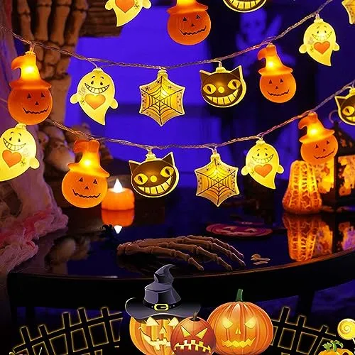 GARVEE Halloween Led String Light Battery Powered Pumpkin Spider Lantern Light for Home Garden Party Outdoor Decoration 3 Meters 20 Lights