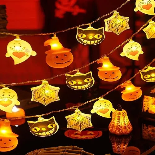 GARVEE Halloween Led String Light Battery Powered Pumpkin Spider Lantern Light for Home Garden Party Outdoor Decoration 3 Meters 20 Lights