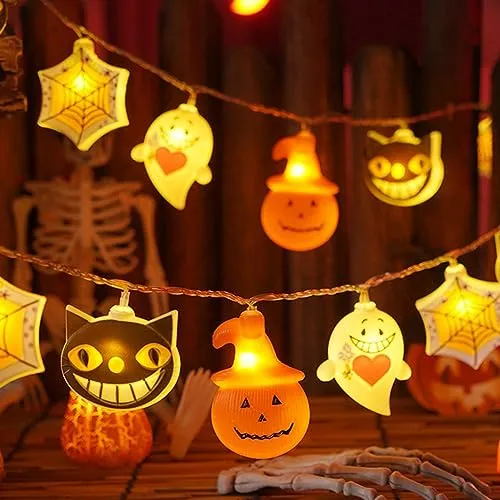 GARVEE Halloween Led String Light Battery Powered Pumpkin Spider Lantern Light for Home Garden Party Outdoor Decoration 3 Meters 20 Lights