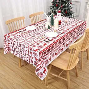 GARVEE Rectangle Christmas Tablecloth, Xmas Tree and Deer Design Table Cloth Waterproof Holiday Decorative Boho Table Cover for Outdoor, Indoor Party Kitchen Dining Room, 60 x 84 Inch, White