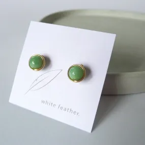 Green Myanmar Jade Earstuds / 14k Gold-filled