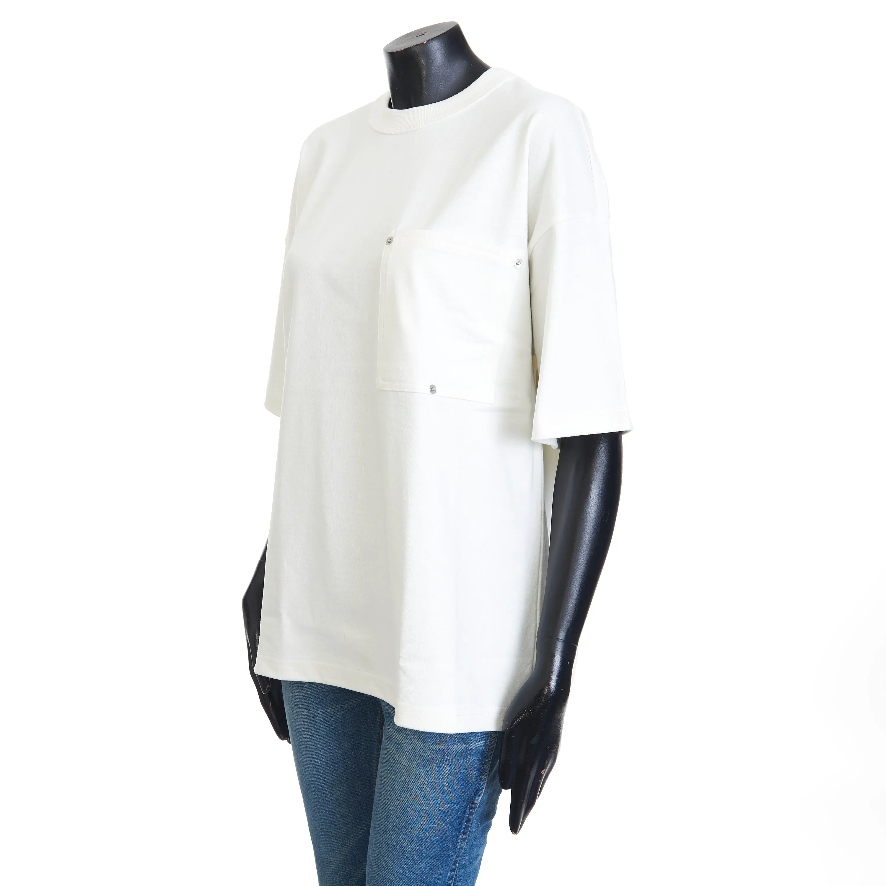 Heavy Jersey Tshirt In White Cotton With Rivet Pocket