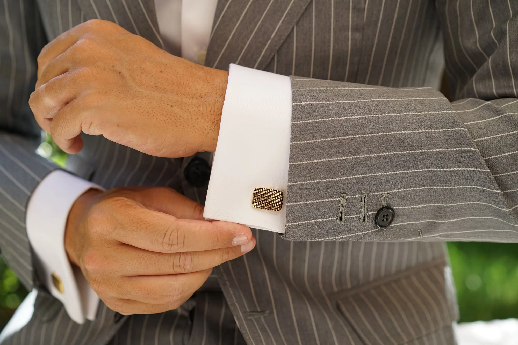 Hugh Capet Gold Studded Rectangle Cufflinks