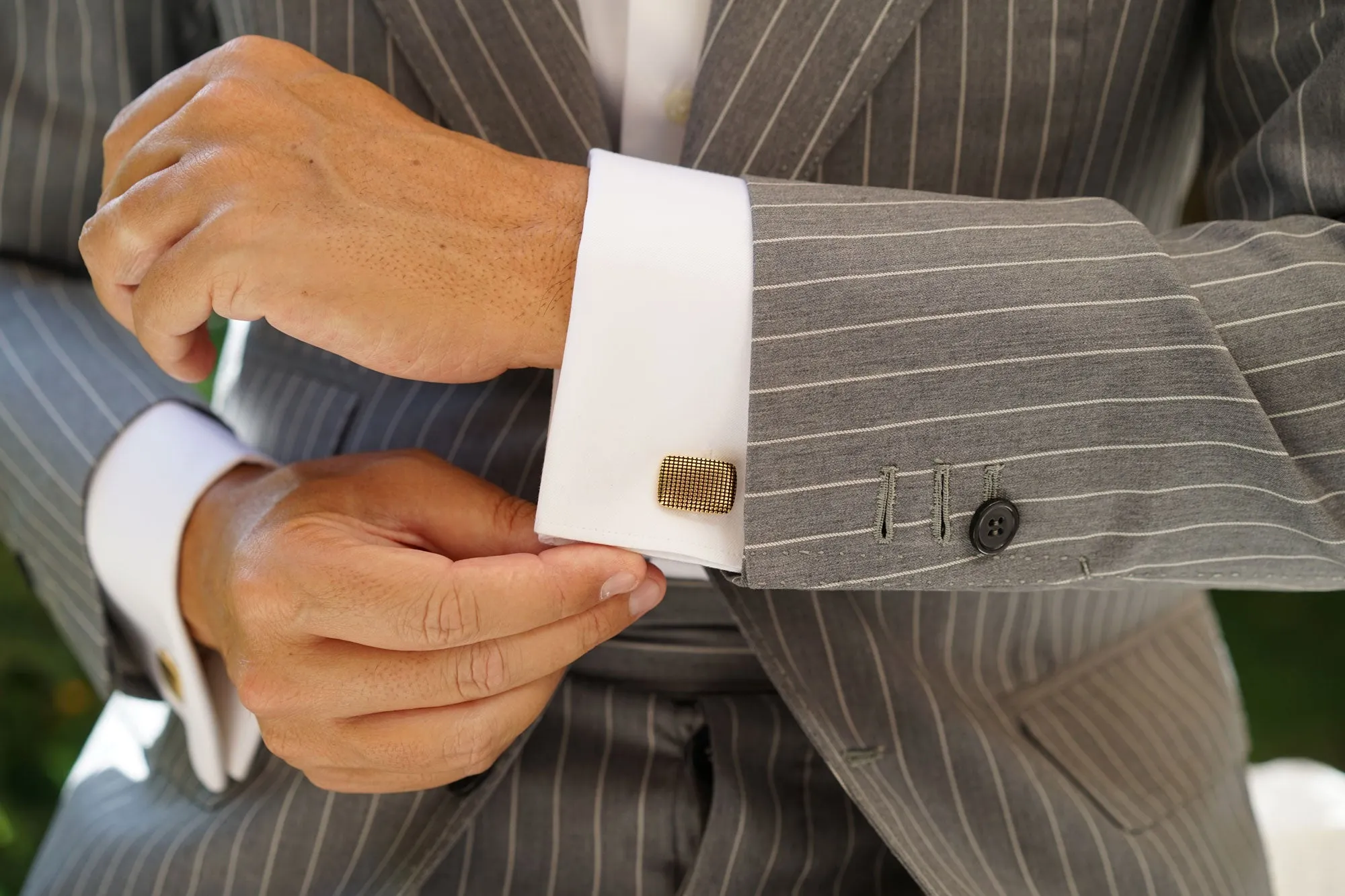 Hugh Capet Gold Studded Rectangle Cufflinks