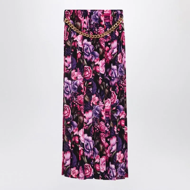 LONG PLEATED FLORAL SKIRT