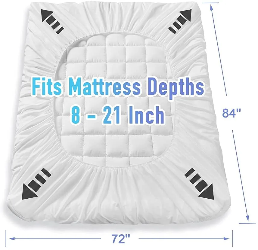 MATBEBY Bedding Quilted Fitted California King Mattress Pad Cooling Breathable Fluffy Soft Mattress Pad Stretches up to 21 Inch Deep, California King Size, White, Mattress Topper Mattress Protector