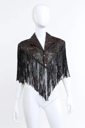 Metallic Leather Fringed Capelet