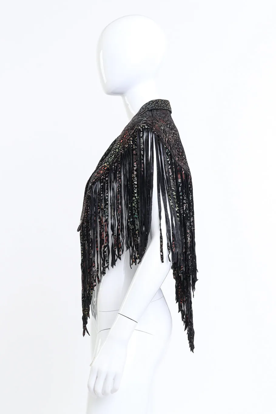 Metallic Leather Fringed Capelet