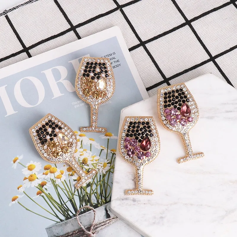 Natashahs Shiny Classic Rhinestone Crystal Earring Brincos Simple Geometric Red Wine Cup Drop Earrings For Women Girls Jewelry Gifts