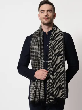 Pashtush mens Acro Wool stole, Monotone Wild Stripes design, Black