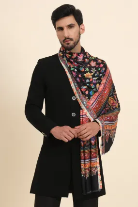 Pashtush Mens Bamboo Stole, Paisley  Design, Black