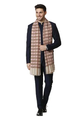 Pashtush Mens Fine Wool Checkered Stole, Roseo Beige