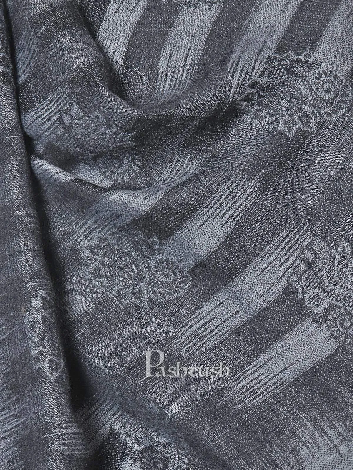 Pashtush Mens Fine Wool Ikkat Design, Stole, Black And Grey