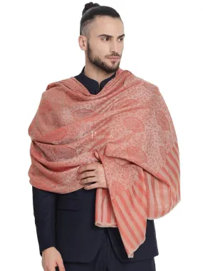 Pashtush Mens Fine Wool Jacquard Stole, Bottle Peach