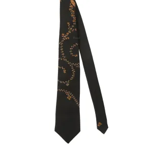 Pashtush mens Fine Wool tie, Hand Embroidery design, Black