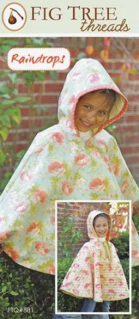 Raindrops Child's Rain Cape or Quilted Poncho - Fig Tree