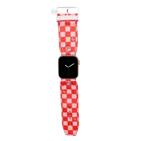 Ready to Ship - Pink & Red Mini Checks on White Calfskin Watchband