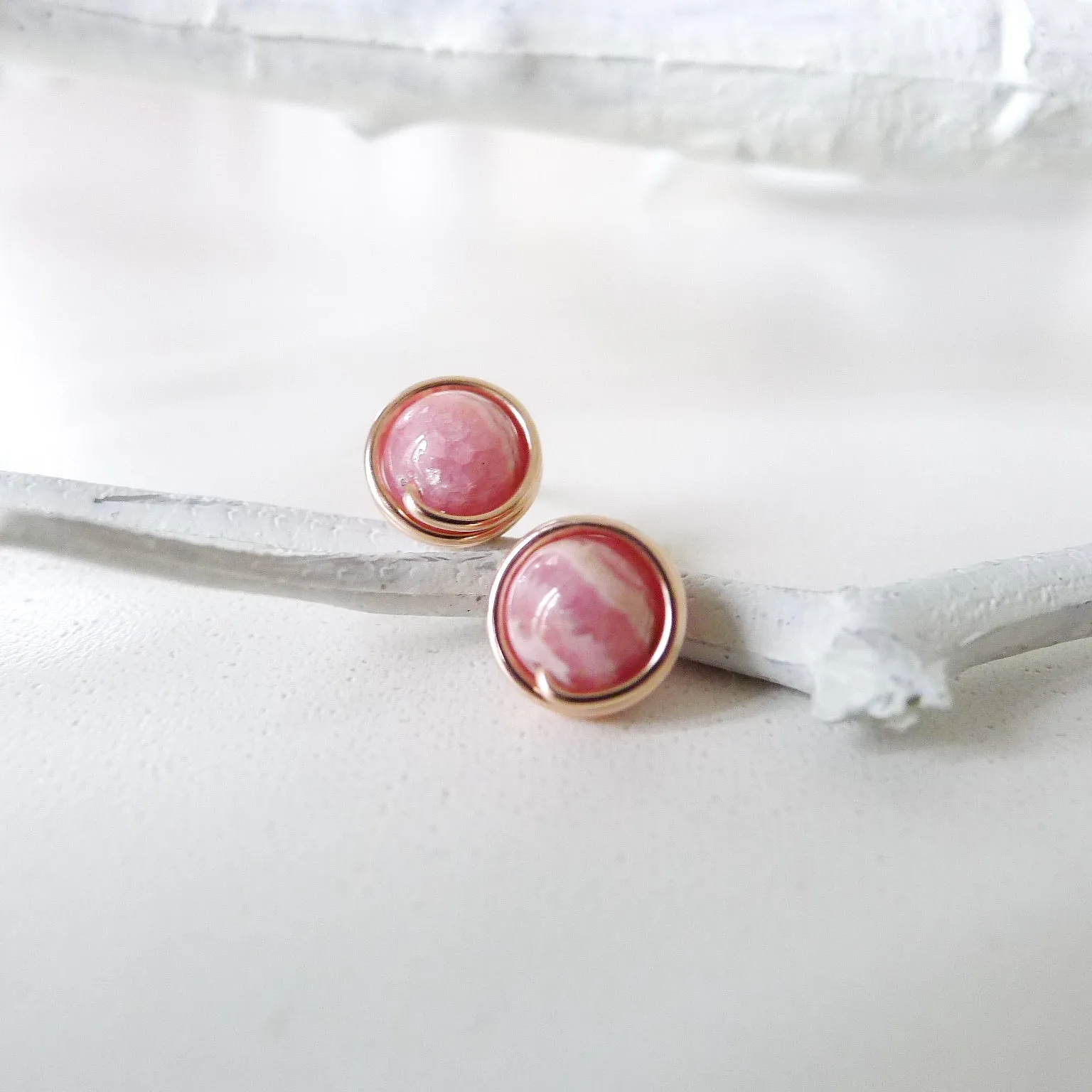 Rhodochrosite Earstuds (Medium) / 14k Gold-filled