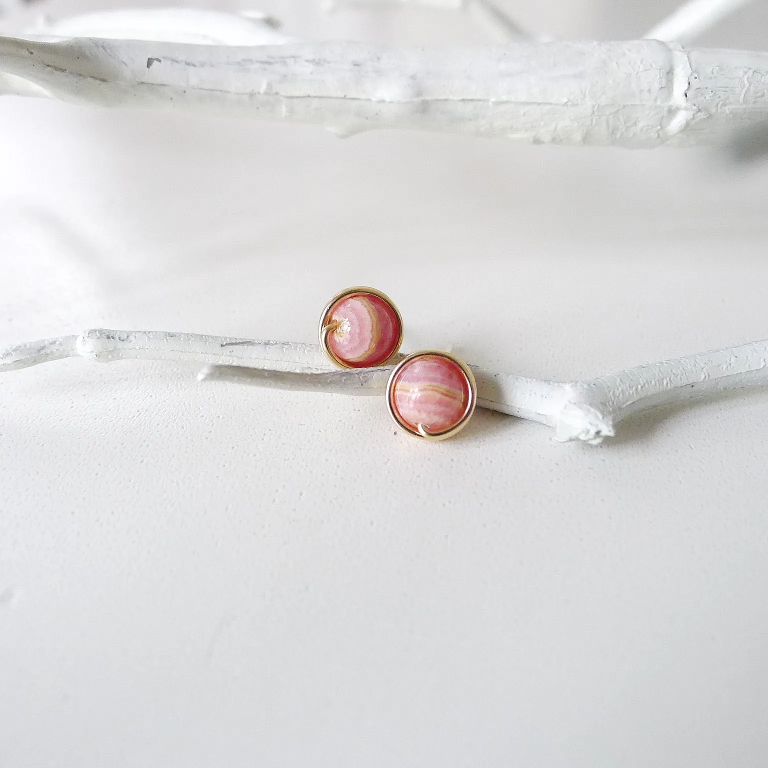 Rhodochrosite Earstuds (Medium) / 14k Gold-filled