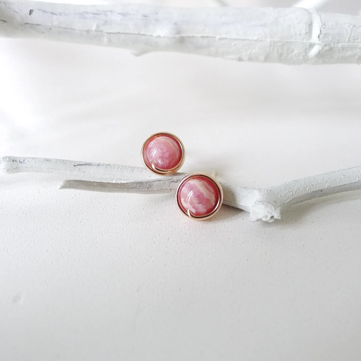 Rhodochrosite Earstuds (Medium) / 14k Gold-filled