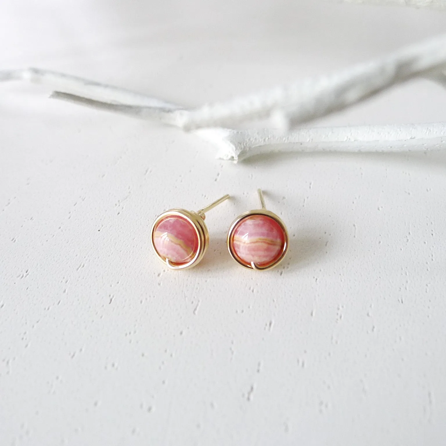 Rhodochrosite Earstuds (Medium) / 14k Gold-filled