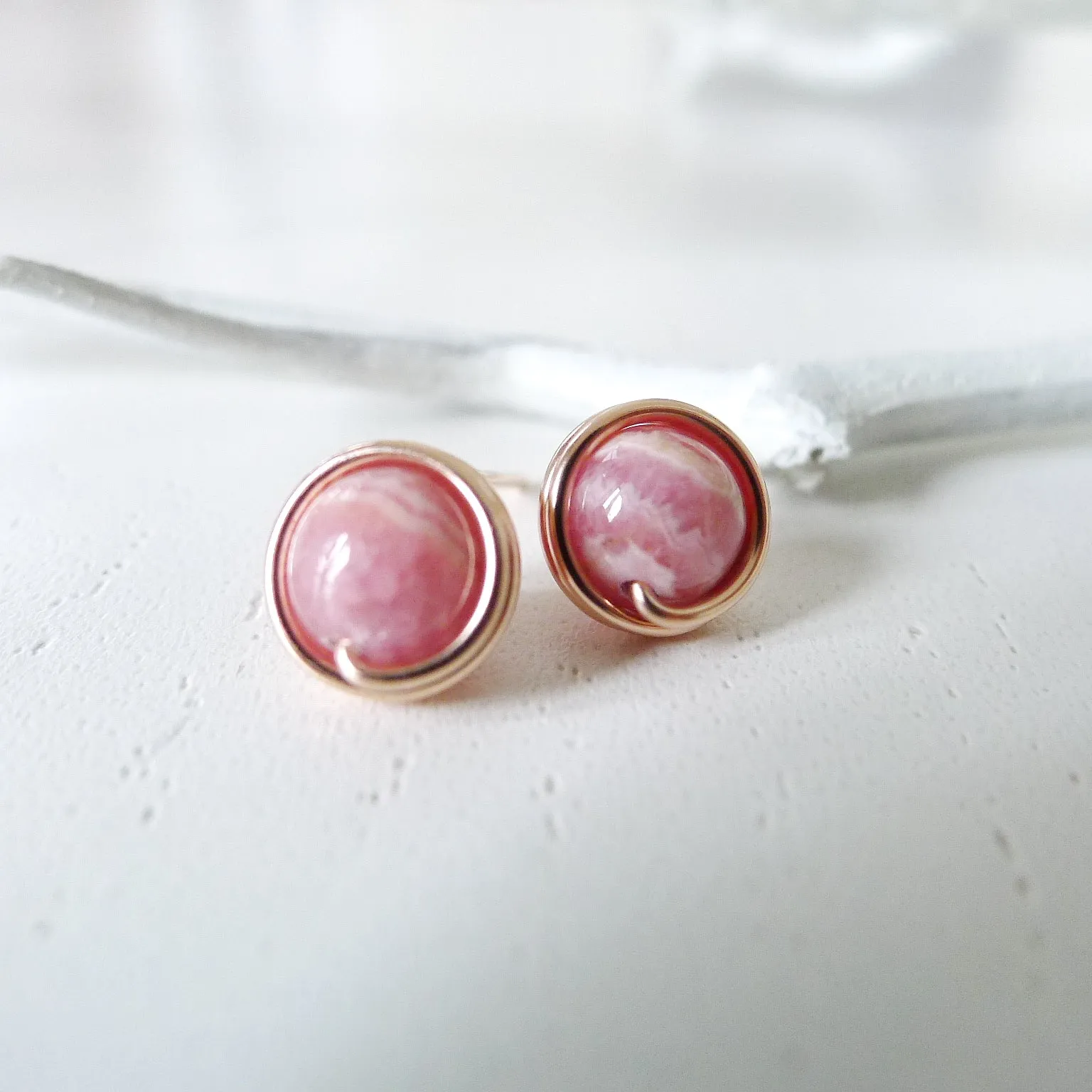 Rhodochrosite Earstuds (Medium) / 14k Gold-filled