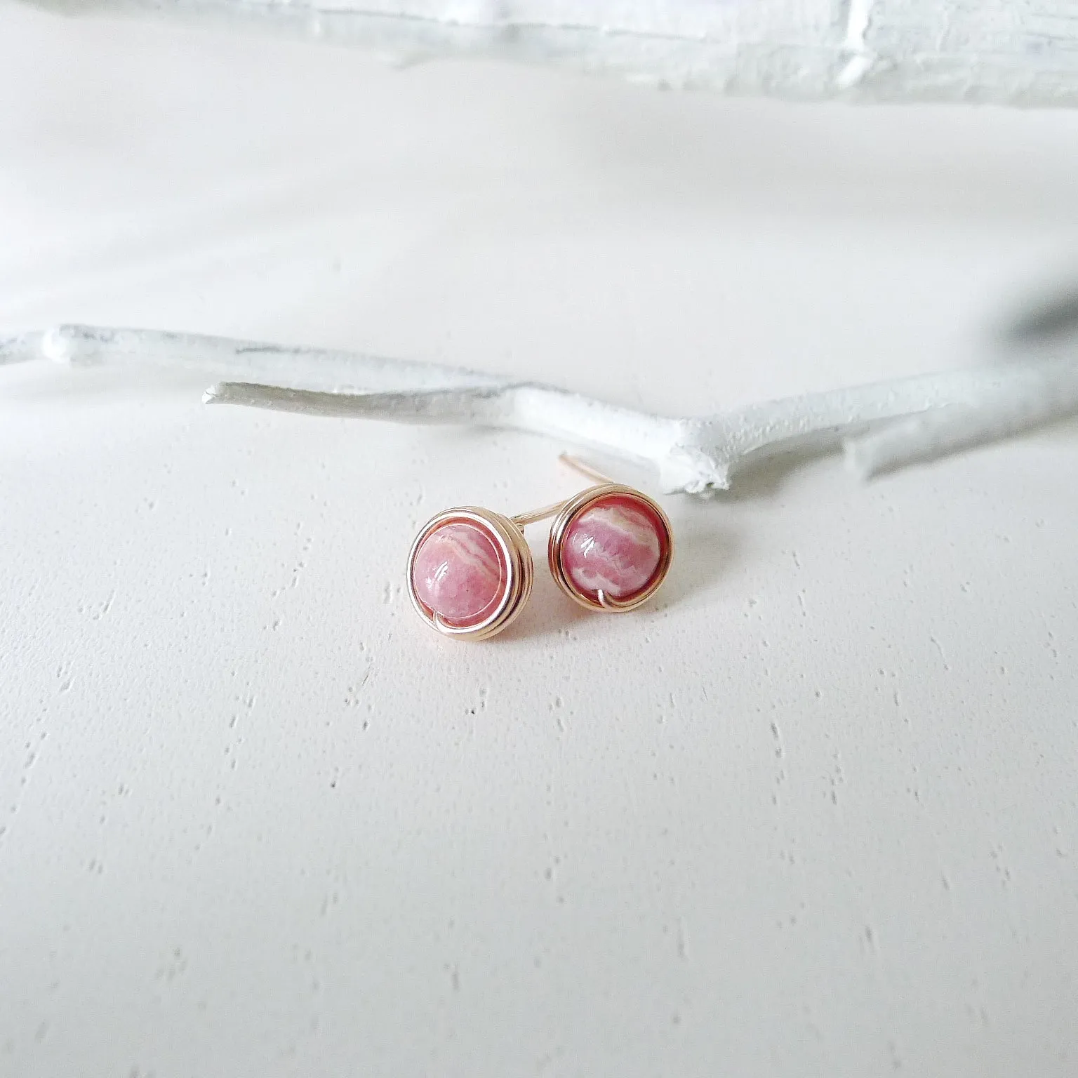 Rhodochrosite Earstuds (Medium) / 14k Gold-filled